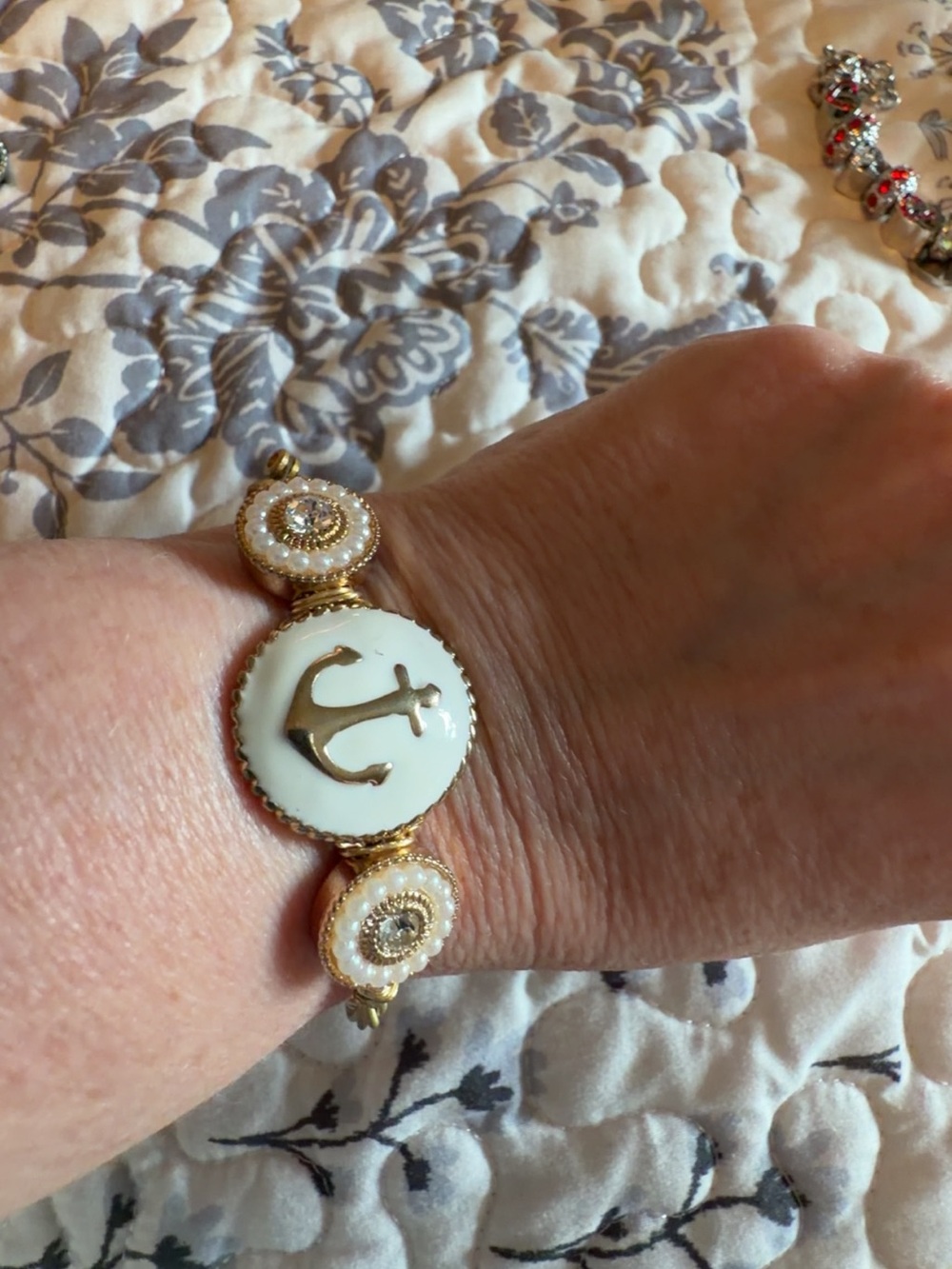 Gold-Tone White Anchor Bracelet - Women Jewelry